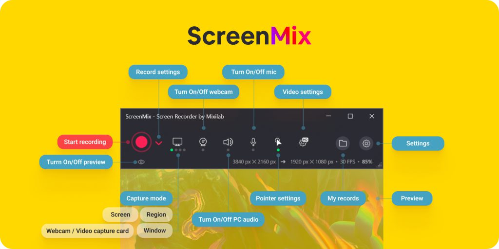 ScreenMix - screen recorder for Windows 10/11