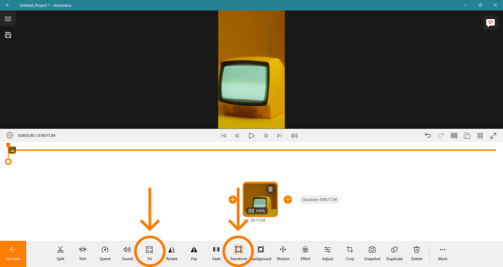Use the Fit and Transform tools to include the whole frame of a video